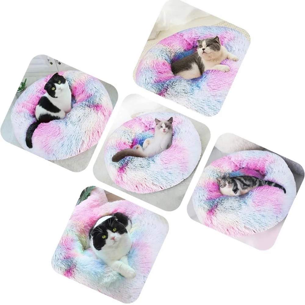 Rainbow Pet Bed Donut Soft Self Warming Washable Anti Slip Water Resist Bottom